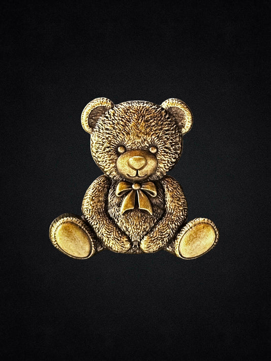 Sculpted Teddy Bear Lapel Pin jewelry cast in antique brass